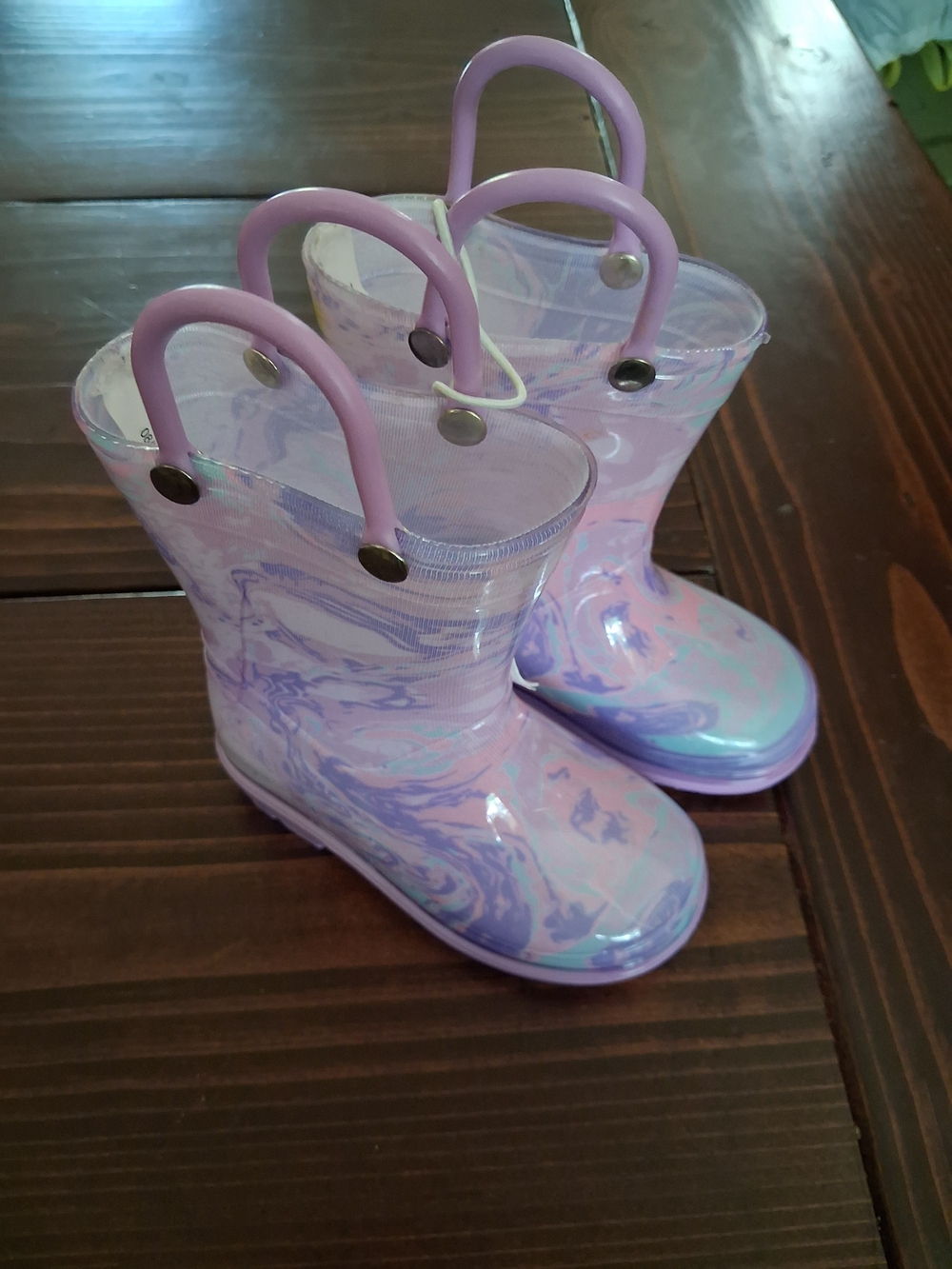 NWT Size 5 Toddler Capelli of New York Lilac Marble Kids Rain Boots with Handles